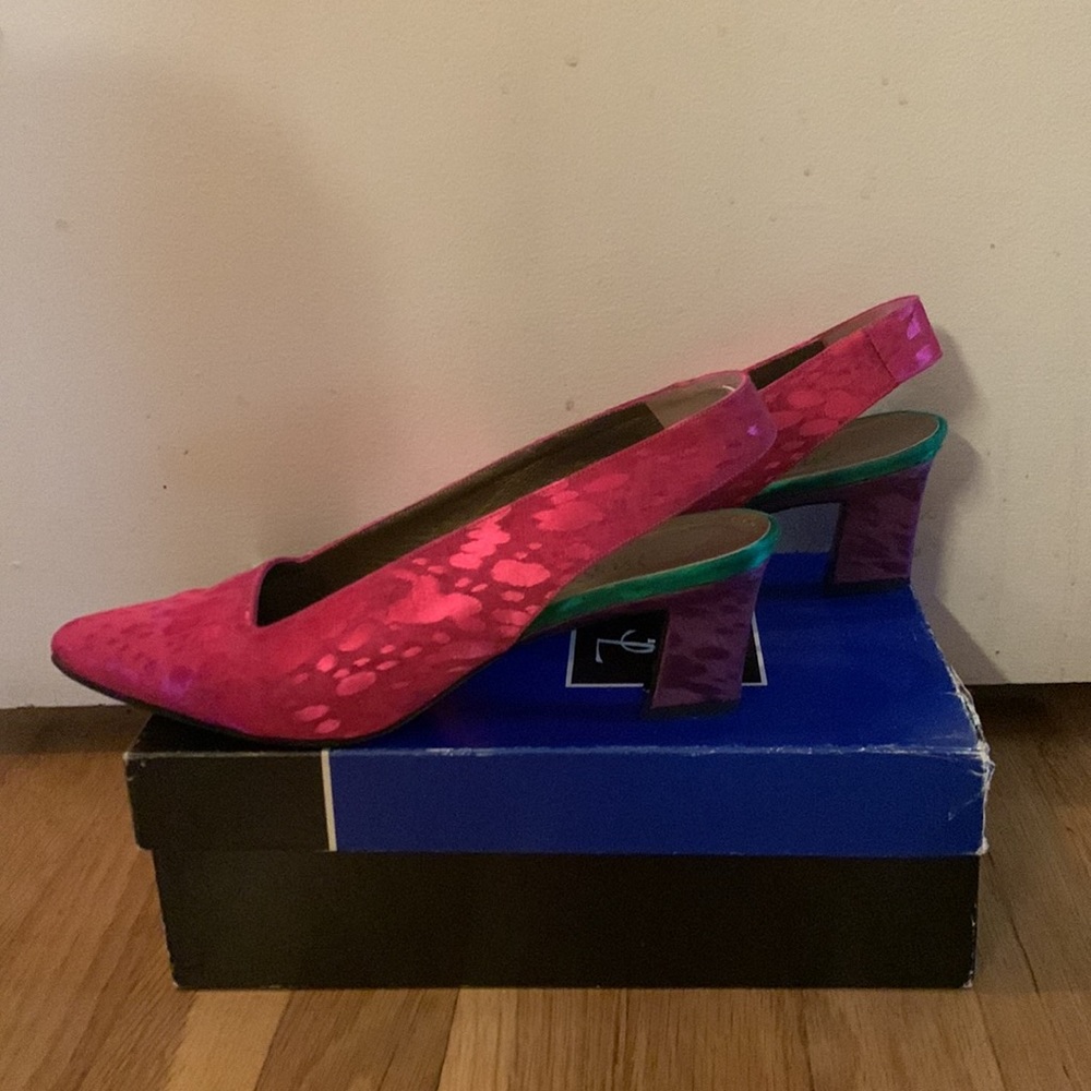 YSL Thierry Fuxia Damask slingback shoe - Picture 3 of 8